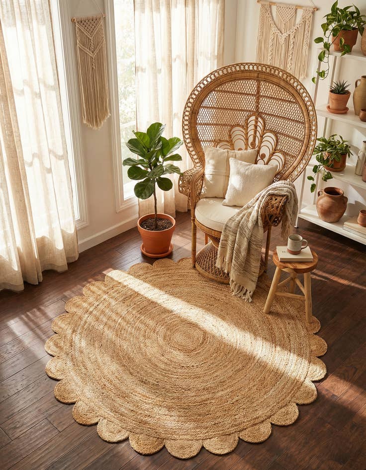Detail image of 6' 1 x 6' 1 Hand Woven Scallop Braided Jute Round Rug