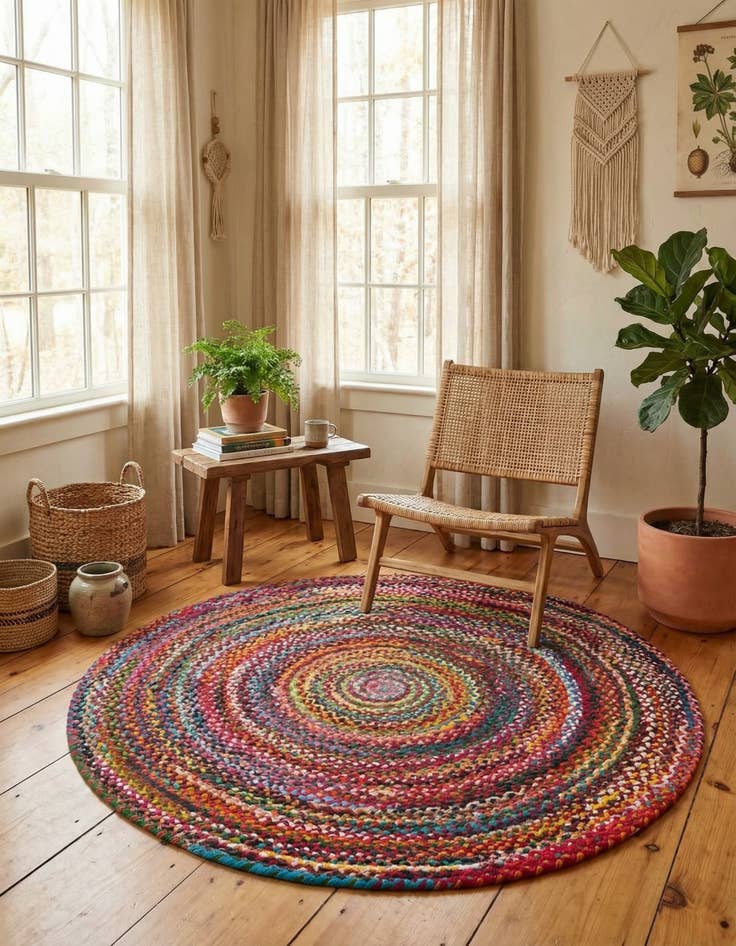 Detail image of 6' 1 x 6' 1 Handmade Braided Chindi Round Rug