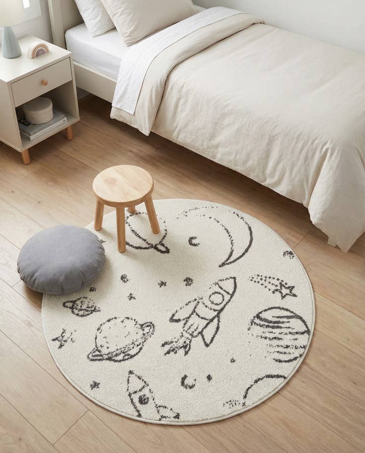 Detail image of 3' 3 x 3' 3 Planets Whimsy Kids Round Rug