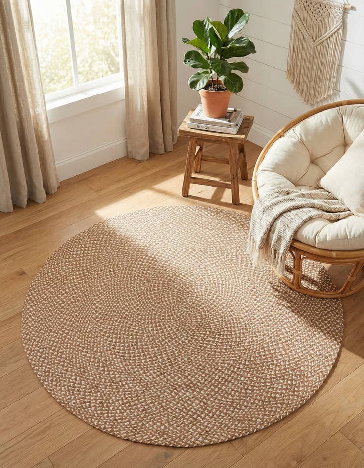 Detail image of 5' 1 x 5' 1 Handmade Tweed Braided Jute Round Rug