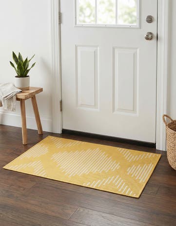 Yellow Easy-Clean Modern Indoor / Outdoor Rug