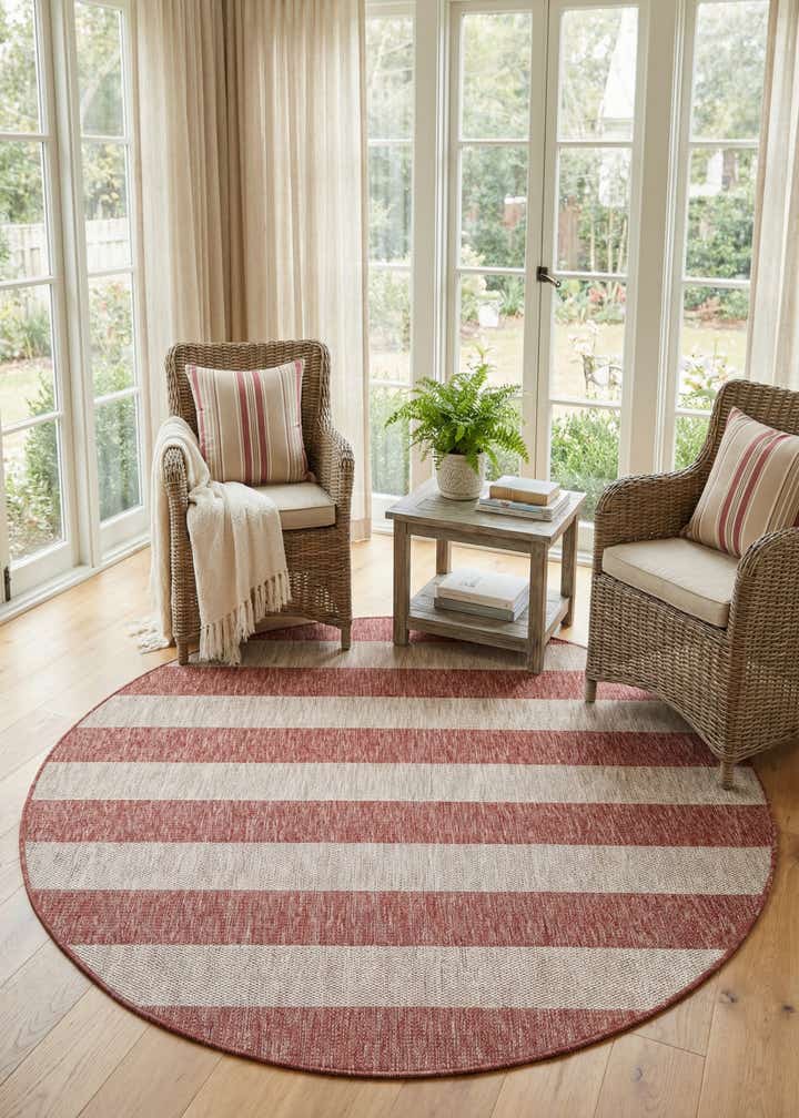 6' x 6' Easy-Clean Ribbon Indoor / Outdoor Round Rug