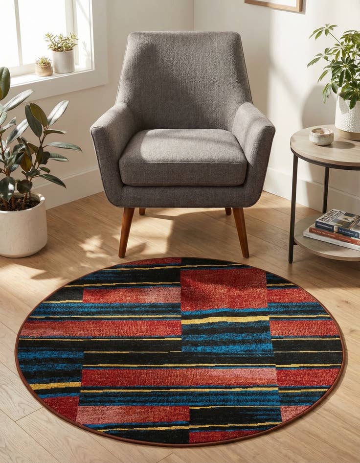 Detail image of 3' x 3' Easy-Clean Modern Indoor / Outdoor Round Rug