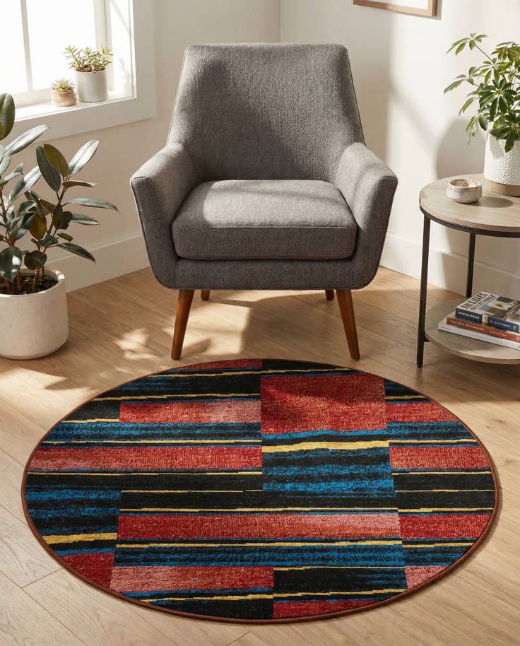 Detail image of 3' x 3' Easy-Clean Modern Indoor / Outdoor Round Rug