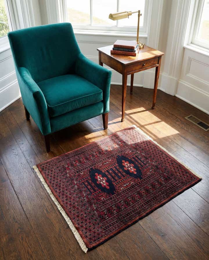 2' 9 x 3' 5 Hand Knotted Bokhara Oriental Wool Square Rug