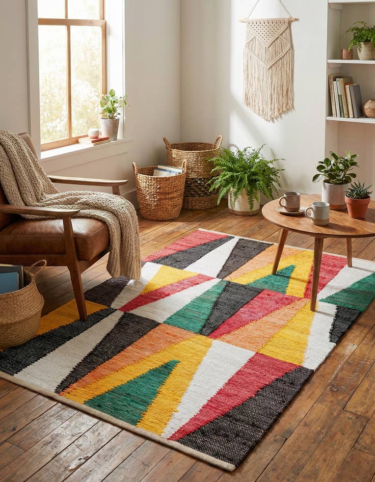 Detail image of  4' 1 x 6' 1  Hand Braided Chindi Cotton Rug