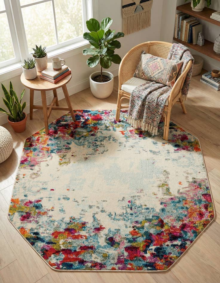 Detail image of 5' x 5' Washable Theia Octagon Rug