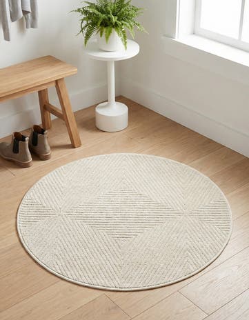 Beige Easy-Clean Sabrina Soto Indoor / Outdoor Round Rug