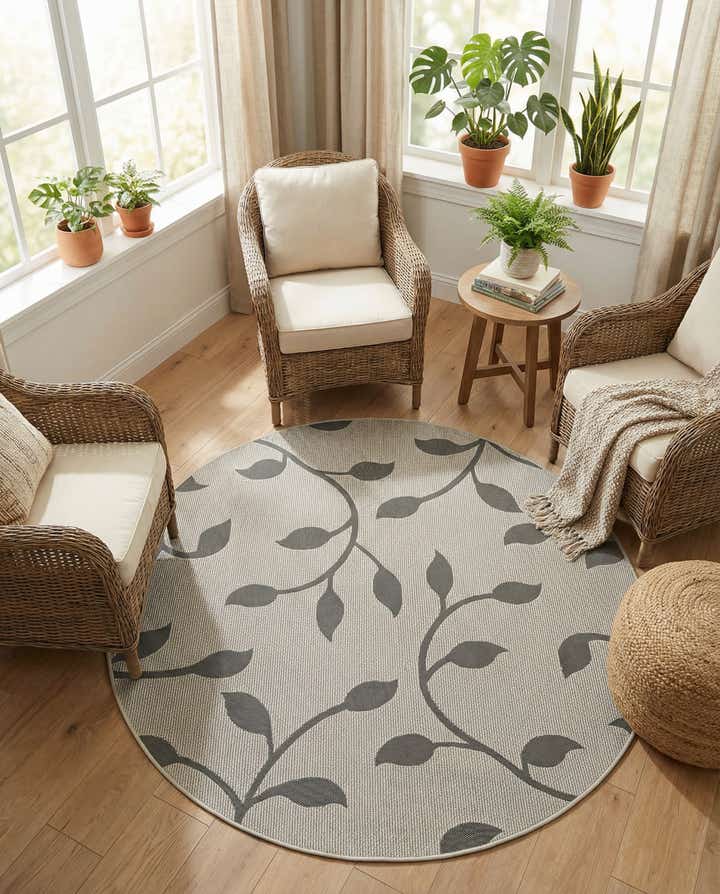 6' x 6' Easy-Clean Botanical Indoor / Outdoor Round Rug