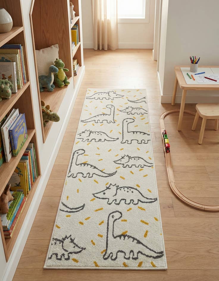 Detail image of 2' 2 x 6' 1 Dinosaur Whimsy Kids Runner Rug