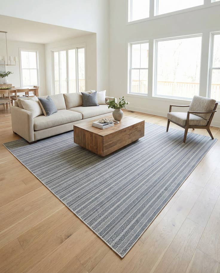 Detail image of 10' x 10' Easy-Clean Striped Indoor / Outdoor Square Rug