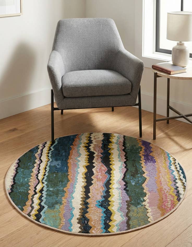Detail image of 3' x 3' Easy-Clean Modern Indoor / Outdoor Round Rug