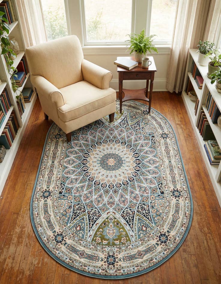 Detail image of 5' 3 x 8' Nain Design Oval Rug