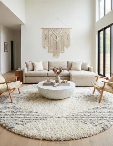 Pearl and Gray Infinity Shag Round Rug