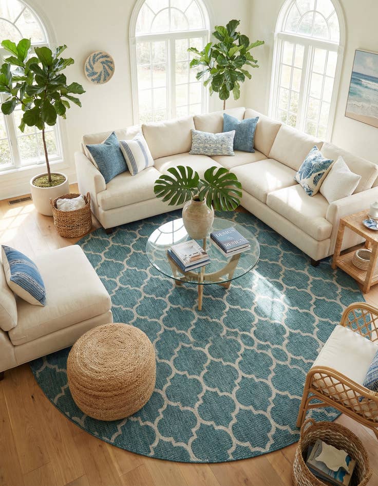 Detail image of 12' x 12'  Washable Trellis Indoor / Outdoor Round Rug