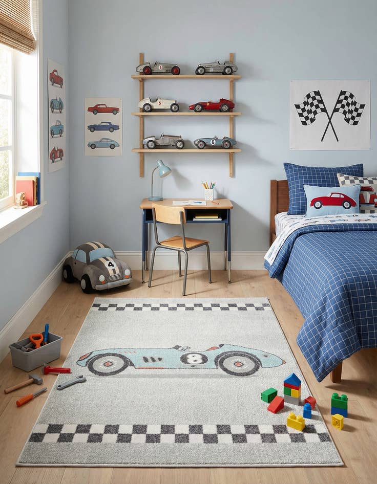 Detail image of 4' x 6' Racecar Whimsy Kids Rug