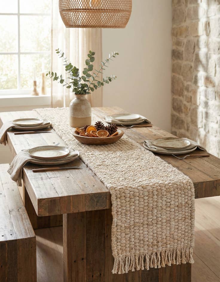 Detail image of 1' 2 x 5' 1 Hand Woven Chunky Jute Table Runner Rug