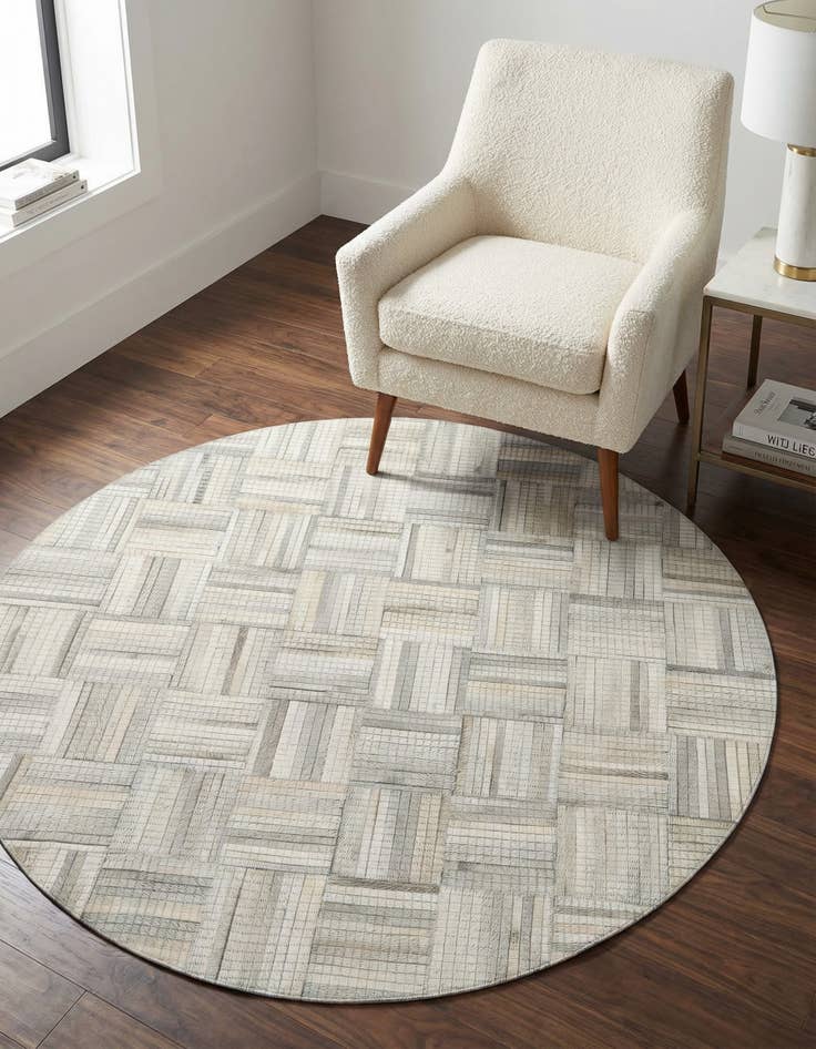 Detail image of 4' 1 x 4' 1 Cowhide Leather Round Rug