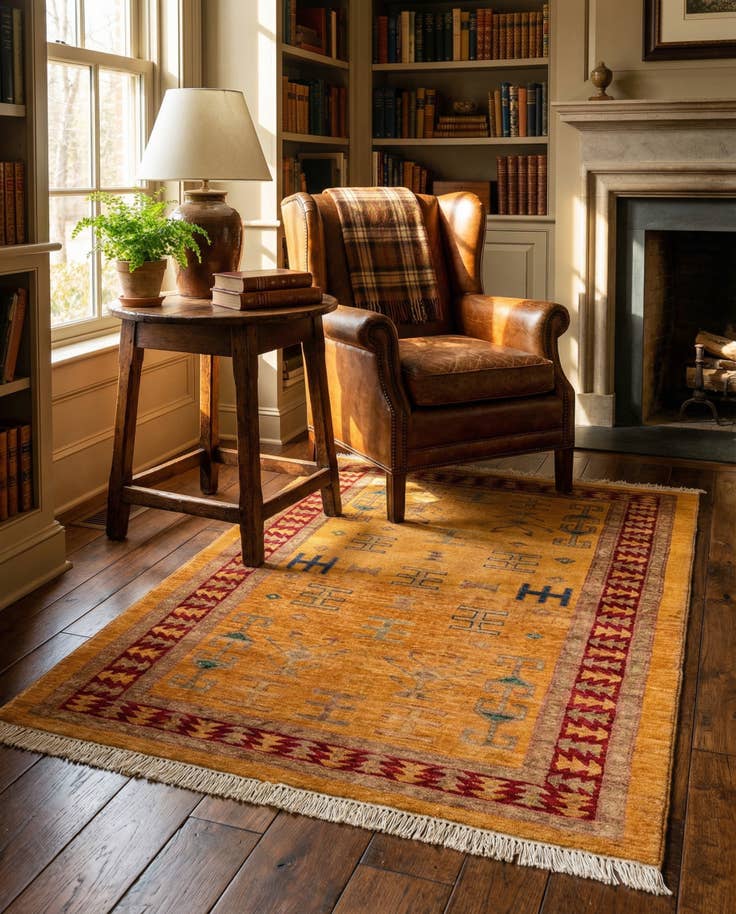 Detail image of 3' 5 x 4' 10 Hand Knotted Ziegler Wool Rug