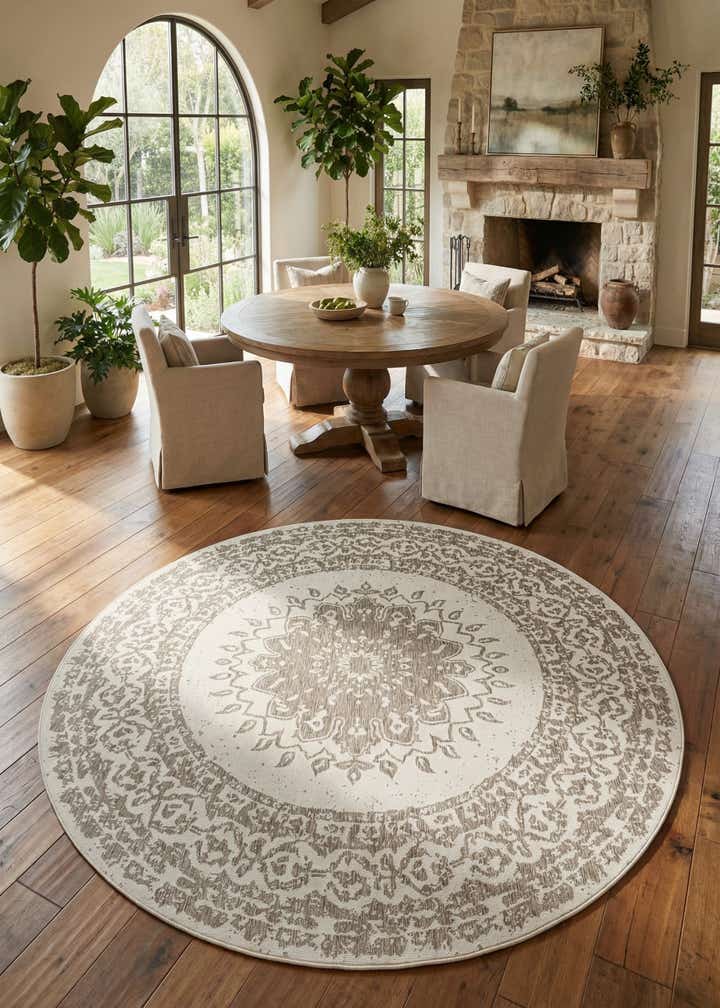 12' x 12' Easy-Clean Traditional Indoor / Outdoor Round Rug