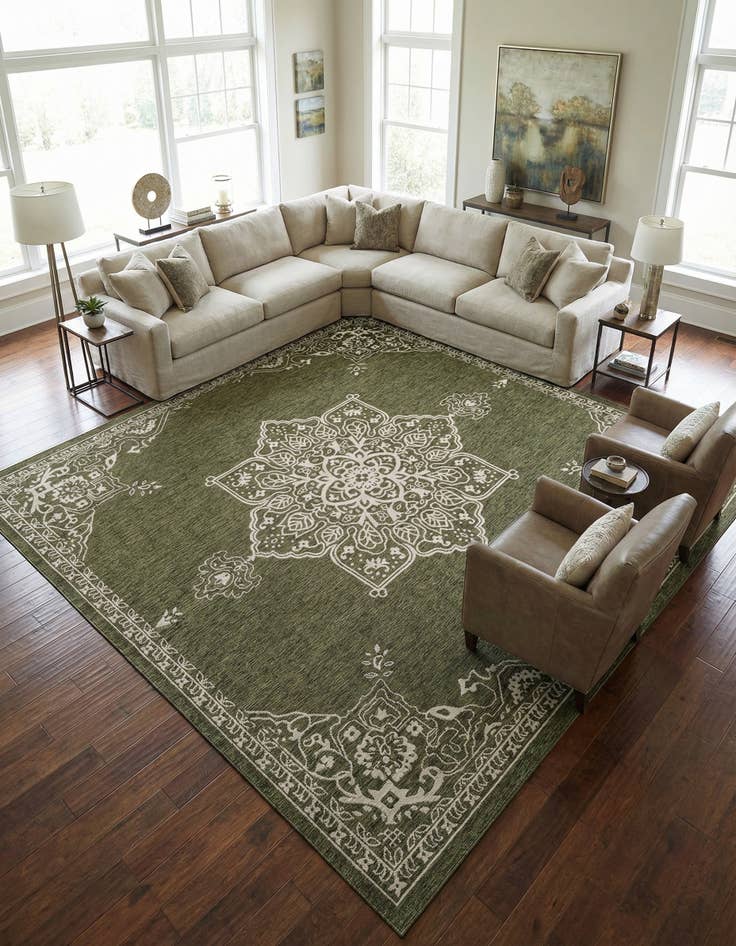 Detail image of 12' x 12'  Washable Traditional Indoor / Outdoor Square Rug