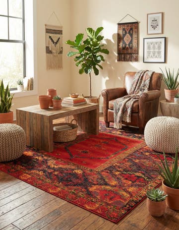 7' 10 x 7' 10 Easy-Clean Tribal Indoor / Outdoor Square Rug