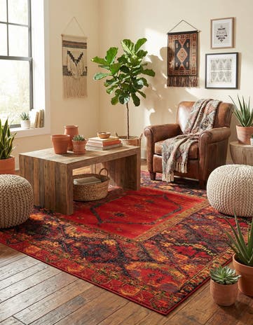7' 10 x 7' 10 Easy-Clean Tribal Indoor / Outdoor Square Rug