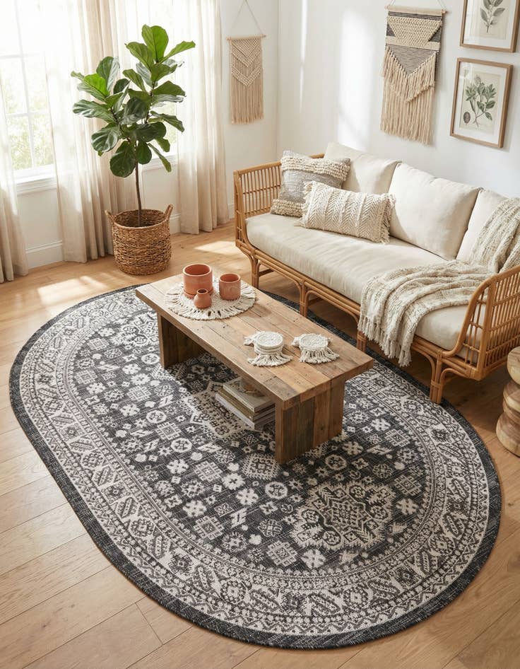 Detail image of 5' 3 x 8' Easy-Clean Aztec Indoor / Outdoor Oval Rug