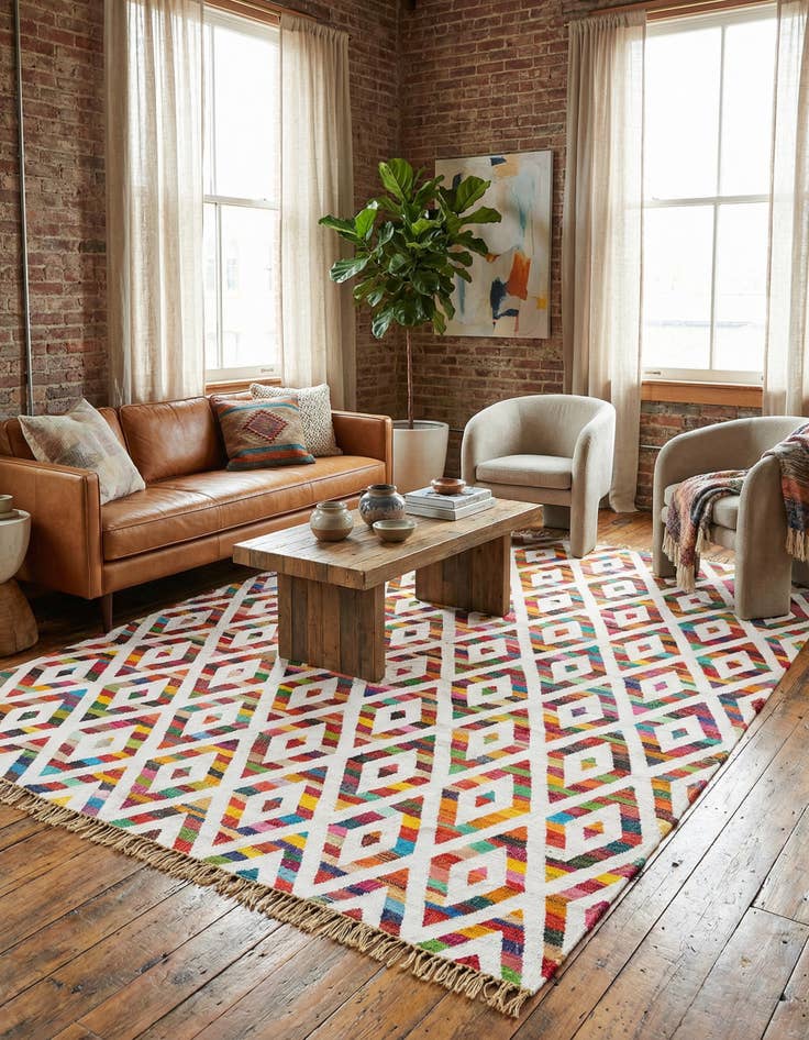 Detail image of 9' x 12'  Hand Woven Chindi Trellis Rug