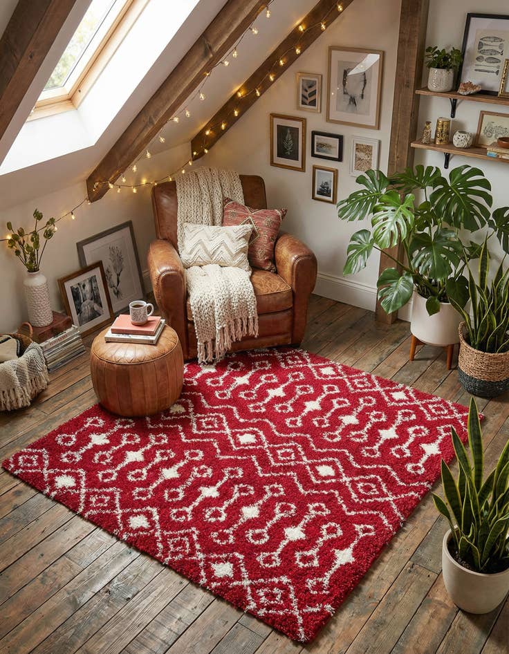 Detail image of 6' x 6' Moroccan Trellis Shag Square Rug