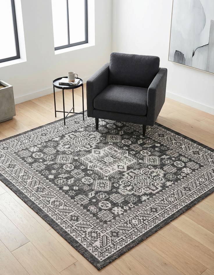 Detail image of 5' 3 x 5' 3 Washable Aztec Indoor / Outdoor Square Rug