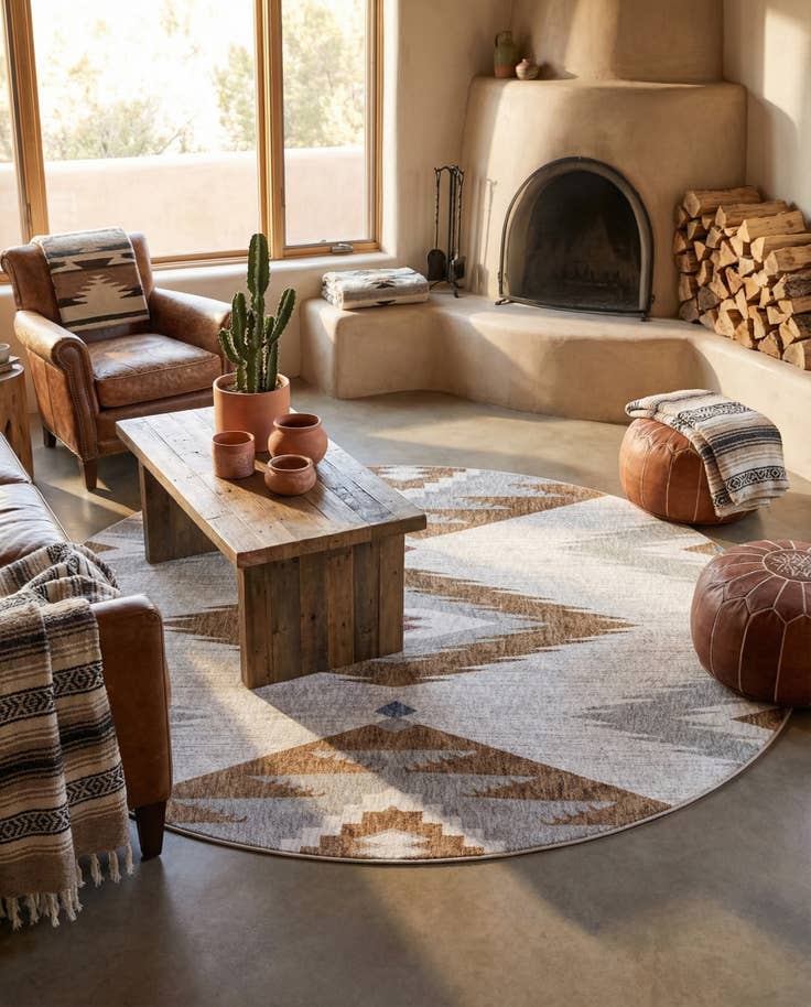 Detail image of 7' x 7' Eco Southwestern Round Rug