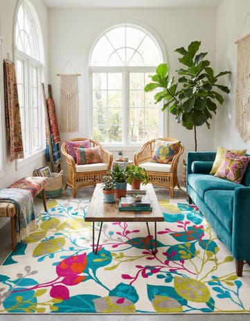 Ivory Azalea Square Rug