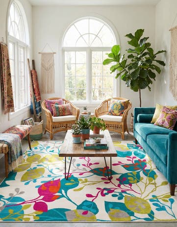 Ivory Azalea Square Rug