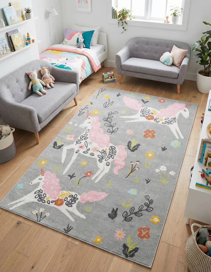 Detail image of 5' 3 x 8' Unicorns Whimsy Kids Rug