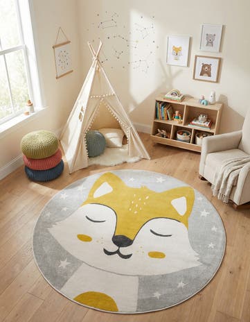 7' 10 x 7' 10 Fox Whimsy Kids Round Rug