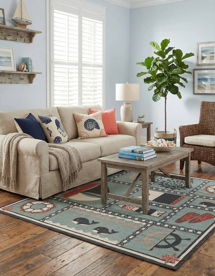 Detail image of 7' 10 x 7' 10 Washable Coastal Indoor / Outdoor Square Rug