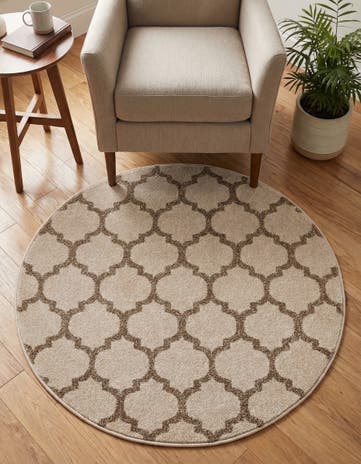 Beige and Light Brown Lattice Round Rug