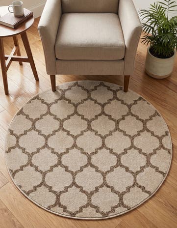 Beige and Light Brown Lattice Round Rug