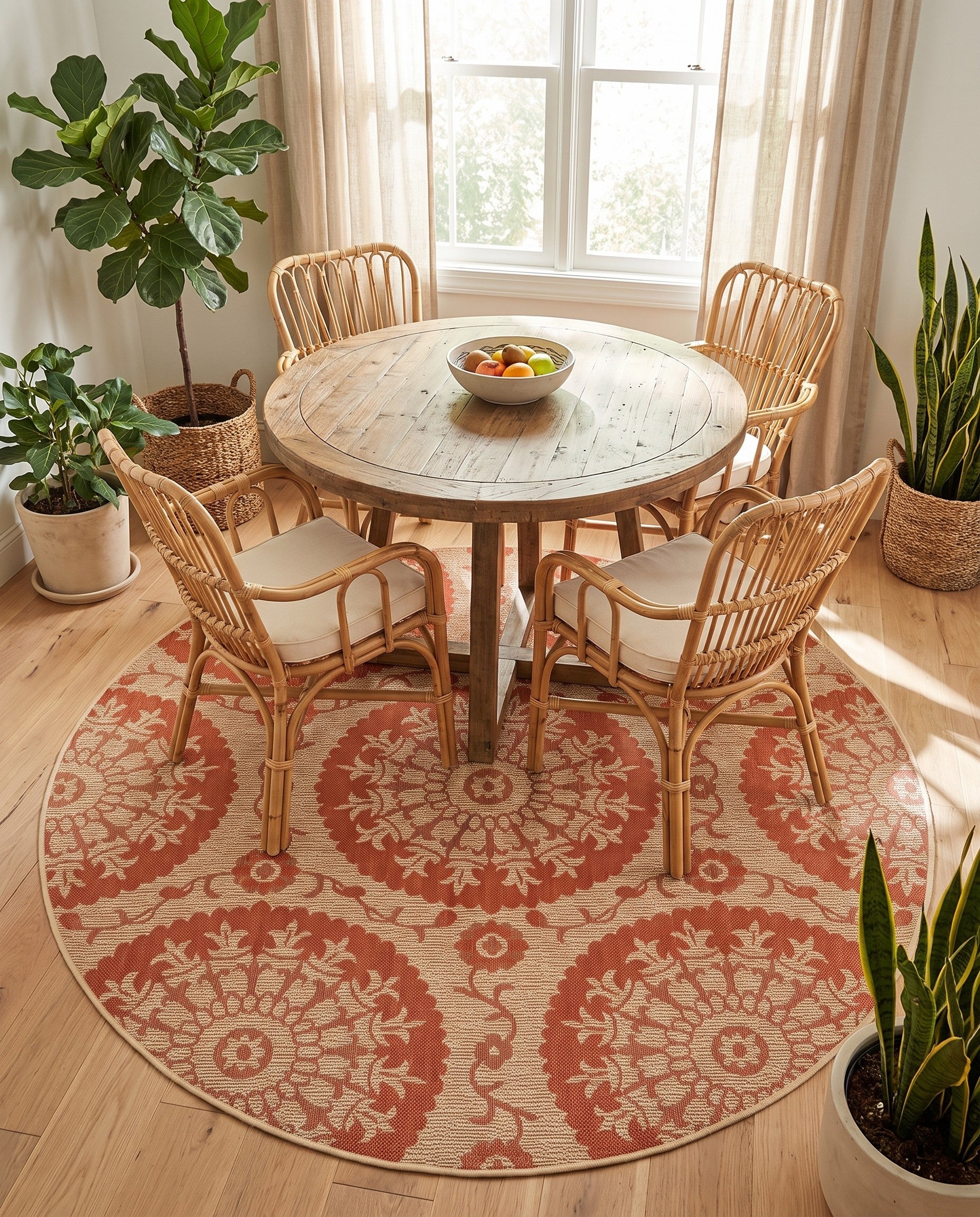 6' x 6' Easy-Clean Botanical Indoor / Outdoor Round Rug
