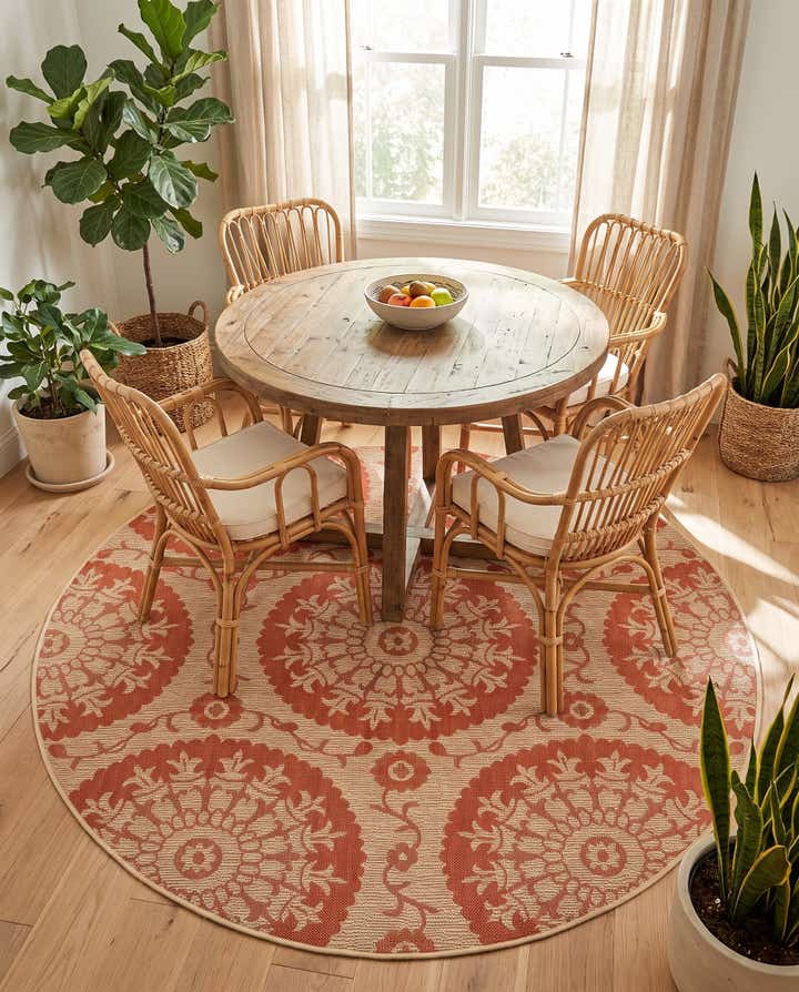 6' x 6' Easy-Clean Botanical Indoor / Outdoor Round Rug