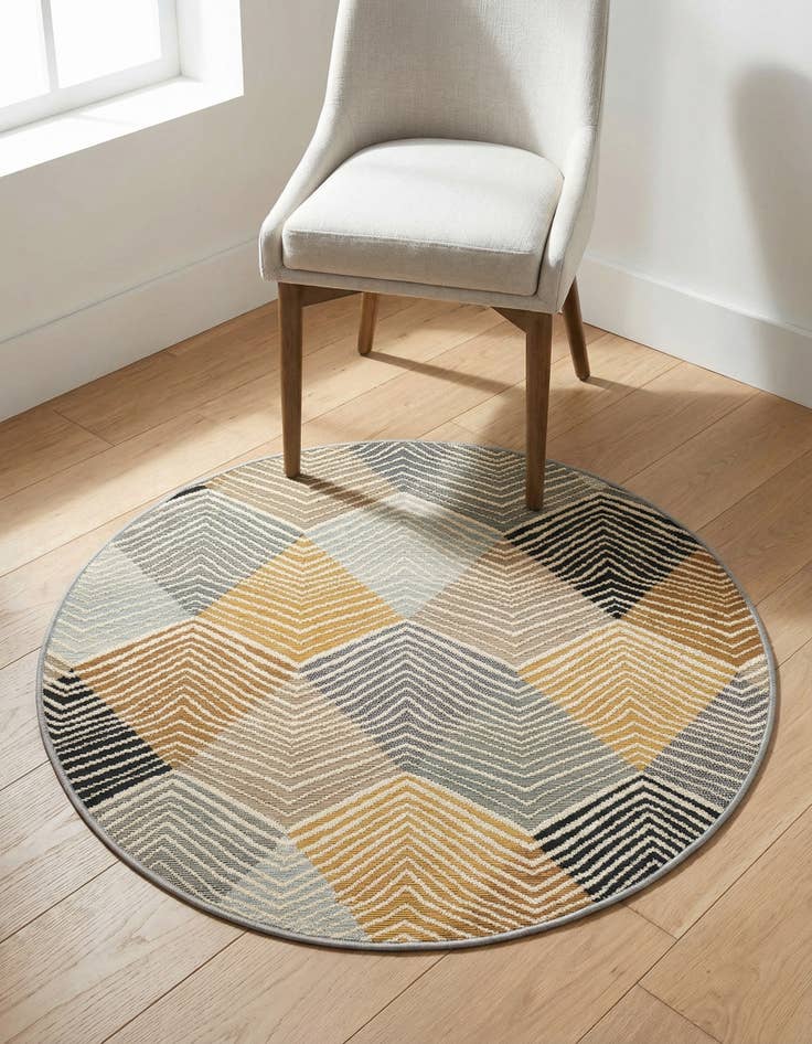 Detail image of 3' x 3' Washable Modern Indoor / Outdoor Round Rug