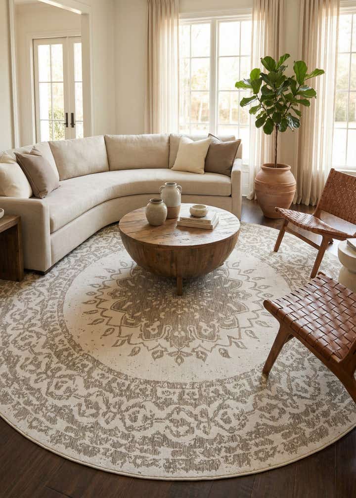 12' x 12' Easy-Clean Traditional Indoor / Outdoor Round Rug