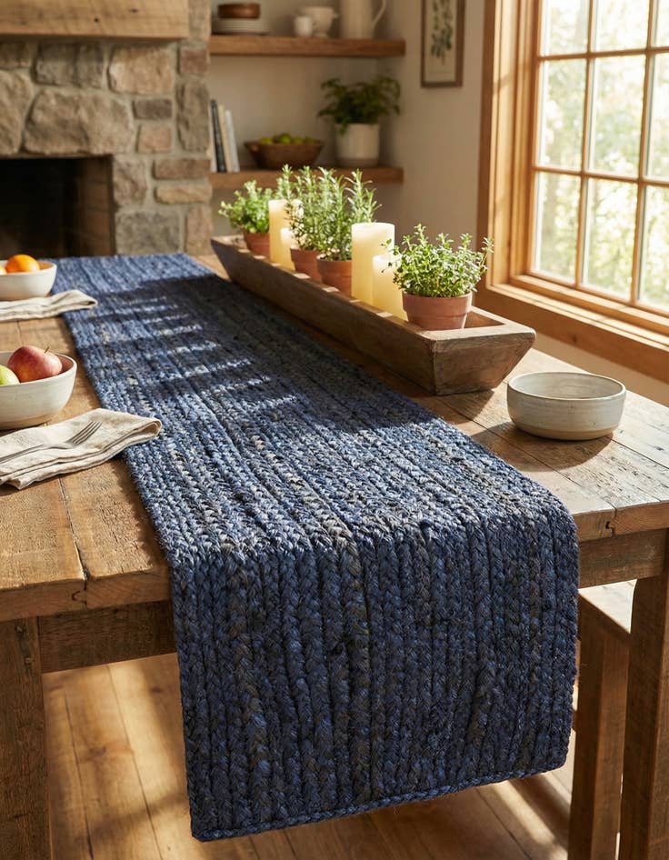 Detail image of 1' 2 x 6' 1  Hand Braided Jute Table Runner Rug