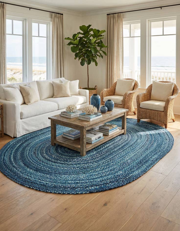 Detail image of 8' x 10'  Hand Braided Chindi Oval Rug