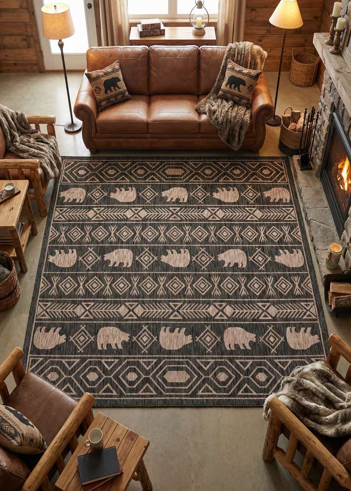 7' 10 x 7' 10 Easy-Clean Southwestern Indoor / Outdoor Square Rug