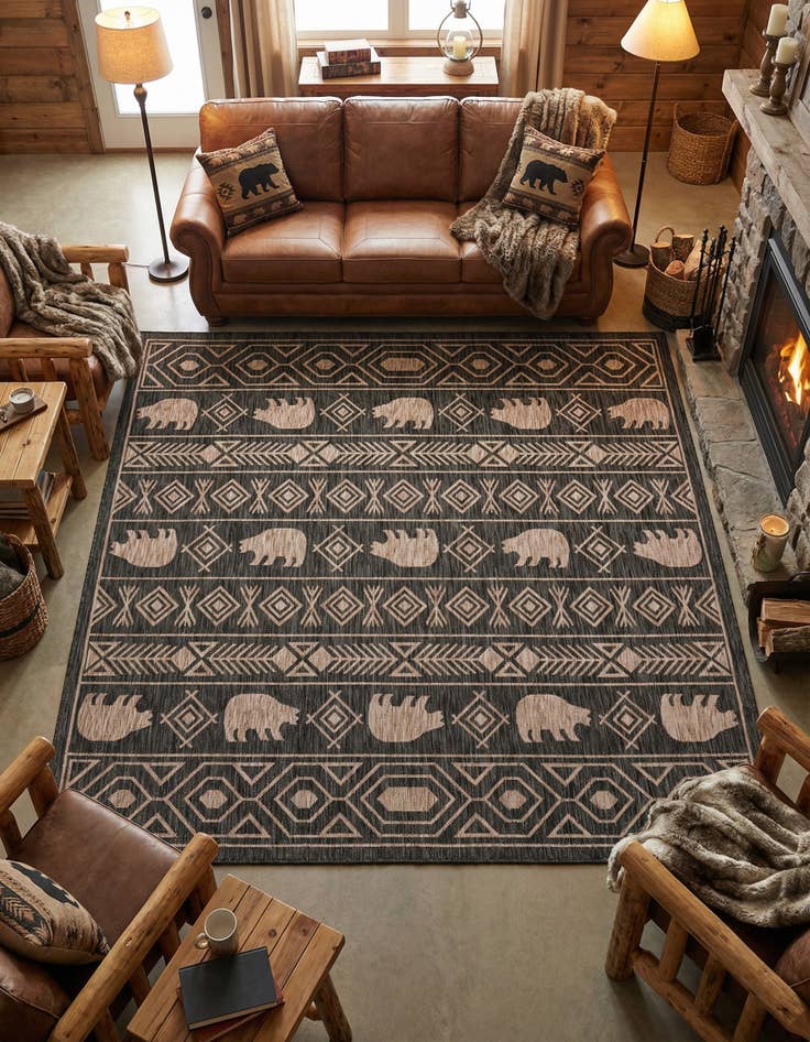 Detail image of 7' 10 x 7' 10 Easy-Clean Southwestern Indoor / Outdoor Square Rug