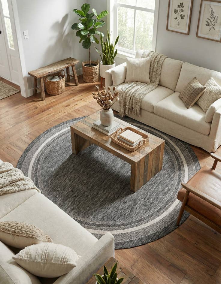 Detail image of 7' 10 x 7' 10 Washable Border Indoor / Outdoor Round Rug