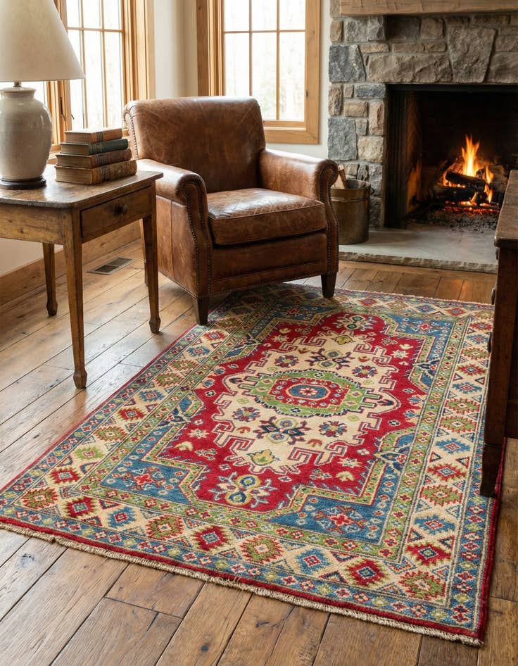 Detail image of 3' 3 x 4' 9 Hand Knotted Kazak Rug