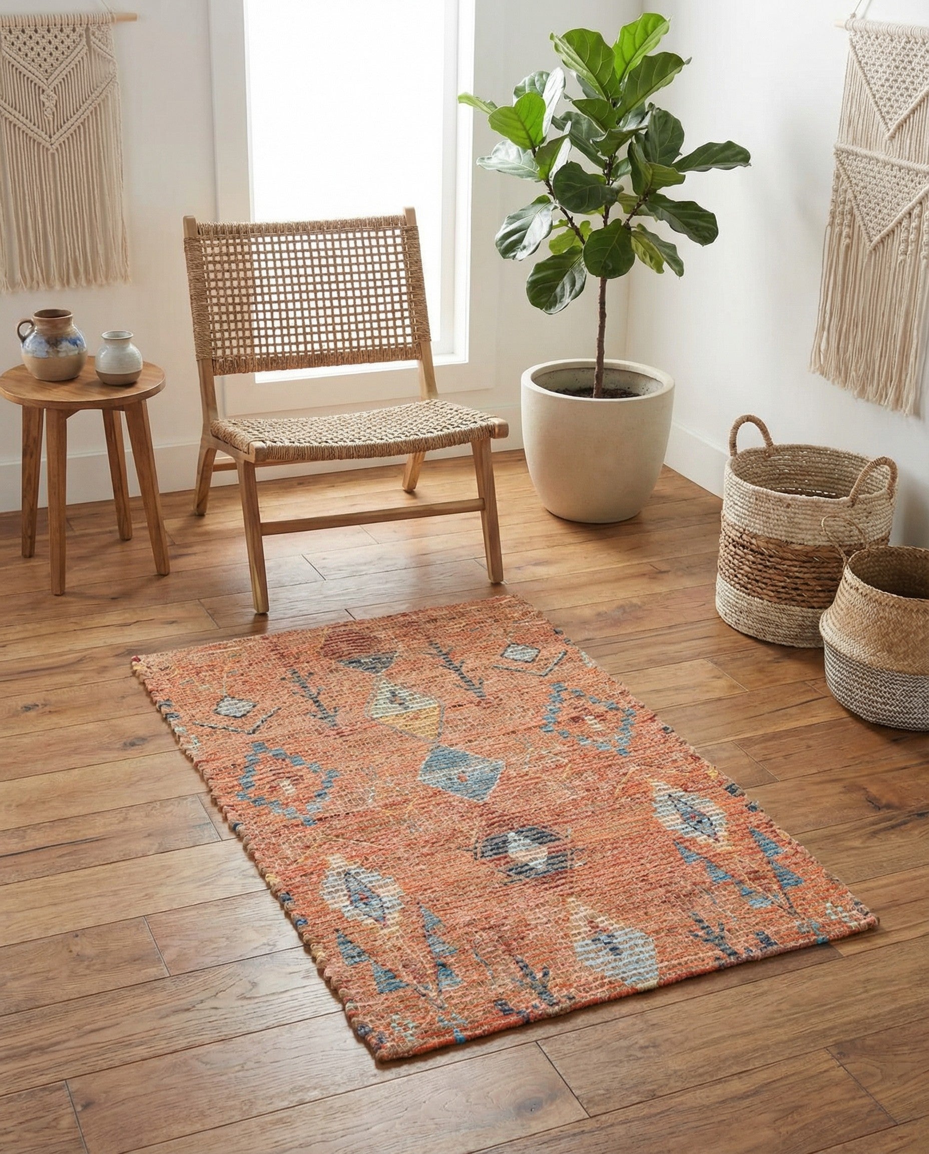 2' x 3' 1 Hand Woven Chenille Jute Rug